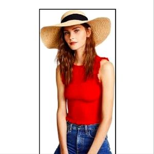 CINQ À SEPT Red Ruched Ruffle Sleeve Crop Top